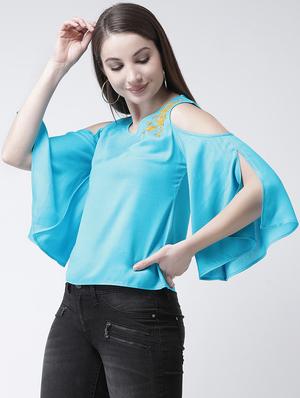 cold shoulder embroidered top - 15944612 - Standard Image - 2