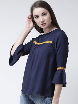 lace insert bell sleeved top - 15944615 - Standard Image - 2