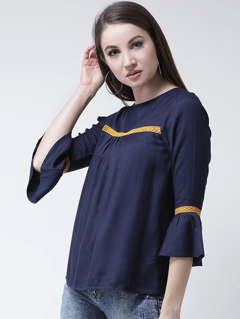lace insert bell sleeved top - 15944615 - Zoom Image - 2