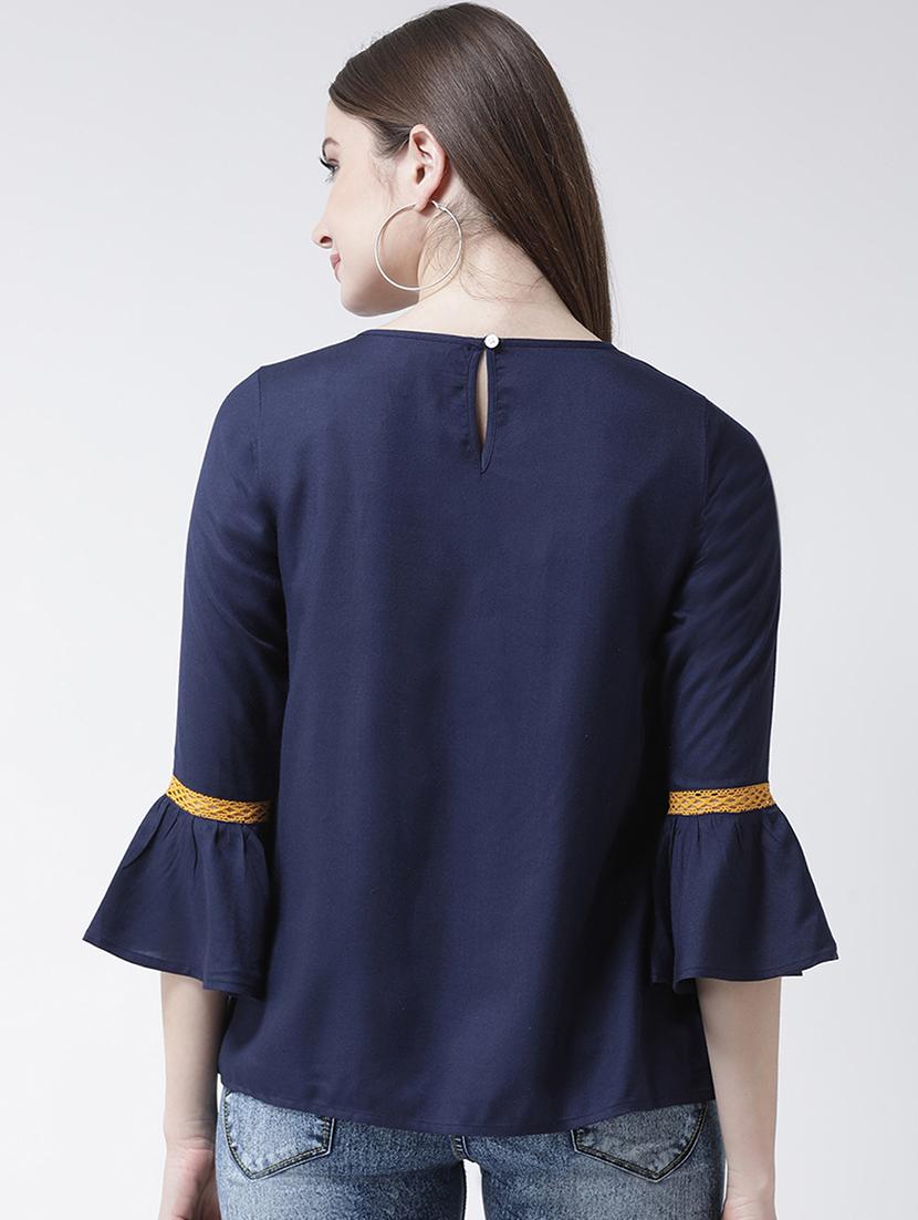 lace insert bell sleeved top - 15944615 - Zoom Image - 3
