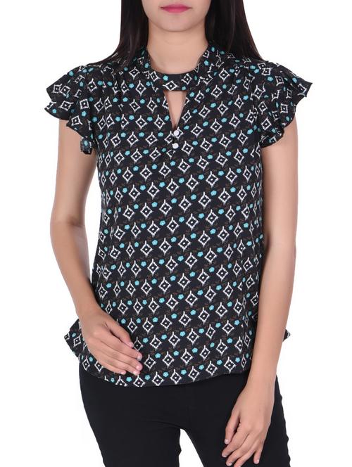 ruffle sleeved keyhole neck top - 15945284 - Standard Image - 1