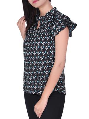 ruffle sleeved keyhole neck top - 15945284 - Standard Image - 2