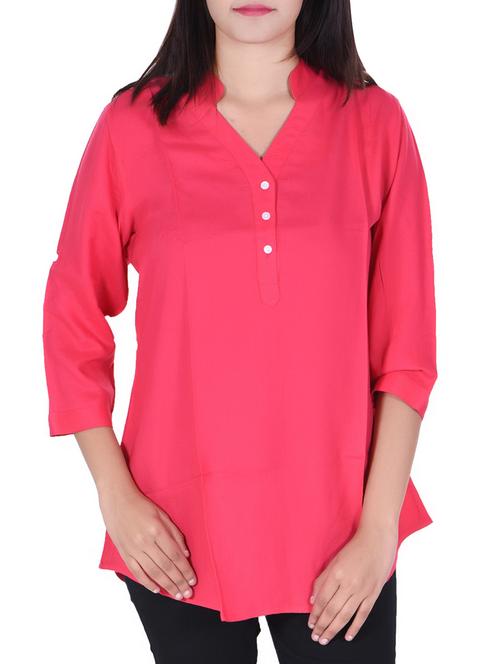 mandarin neck curved hem tunic - 15945332 - Standard Image - 1