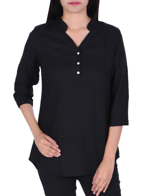 mandarin neck curved hem tunic - 15945333 - Standard Image - 1