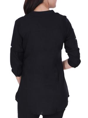 mandarin neck curved hem tunic - 15945333 - Standard Image - 3