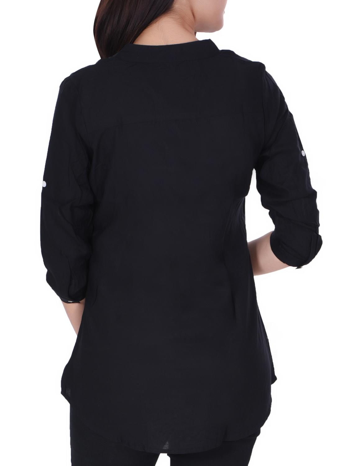 mandarin neck curved hem tunic - 15945333 - Zoom Image - 3