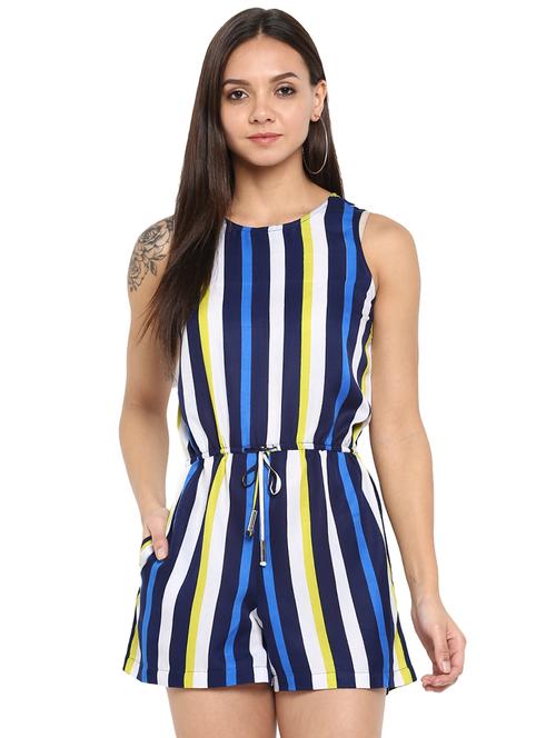 drawstring waist striped romper - 15945354 - Standard Image - 1