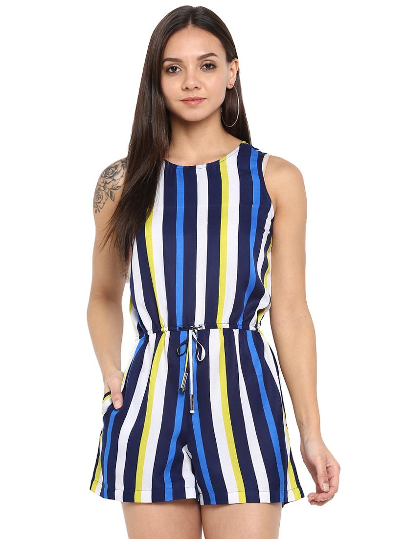 drawstring waist striped romper - 15945354 - Zoom Image - 1