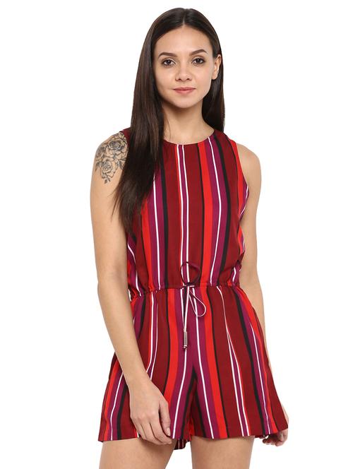 drawstring waist striped romper - 15945357 - Standard Image - 1