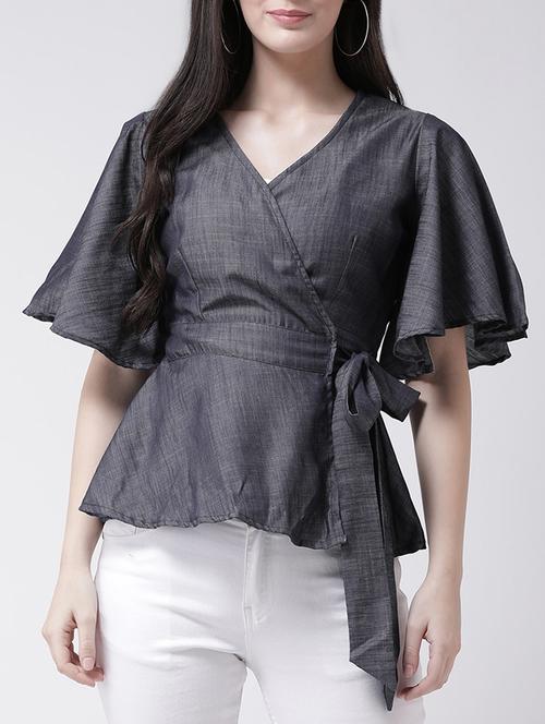 ruffle sleeved wrap top - 15945482 - Standard Image - 1