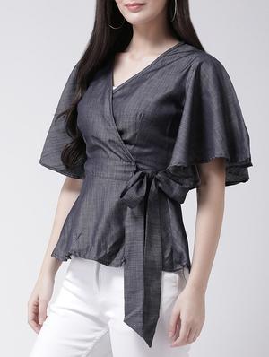 ruffle sleeved wrap top - 15945482 - Standard Image - 2