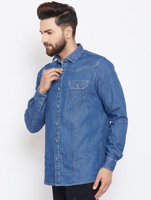 blue denim casual shirt - 15945643 - Standard Image - 2