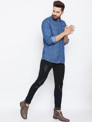 blue denim casual shirt - 15945643 - Standard Image - 4