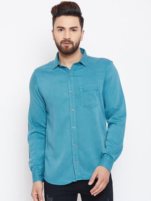blue solid casual shirt - 15945644 - Standard Image - 1