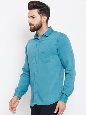 blue solid casual shirt - 15945644 - Standard Image - 2
