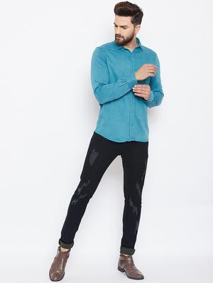 blue solid casual shirt - 15945644 - Standard Image - 4
