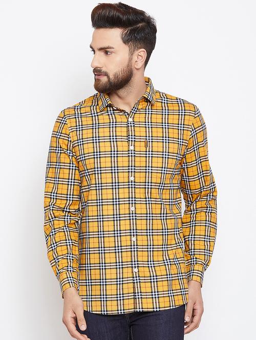 yellow checkered casual shirt - 15945650 - Standard Image - 1