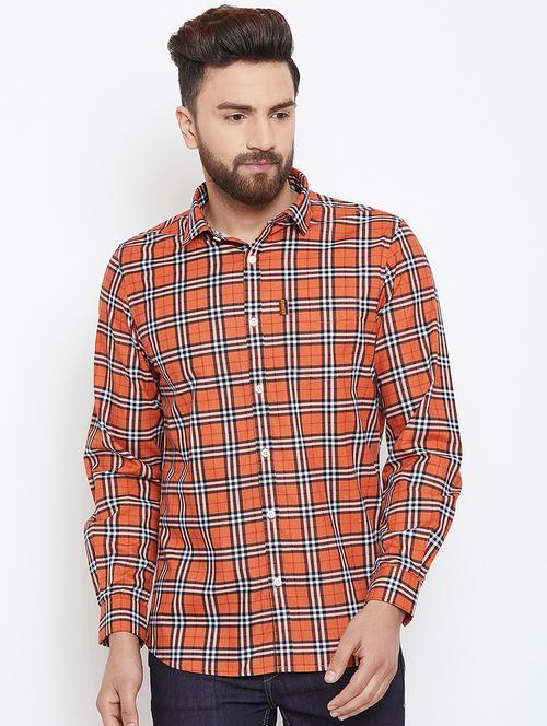 orange checkered casual shirt - 15945651 - Standard Image - 1