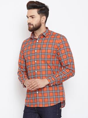 orange checkered casual shirt - 15945651 - Standard Image - 2