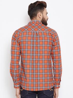 orange checkered casual shirt - 15945651 - Standard Image - 3