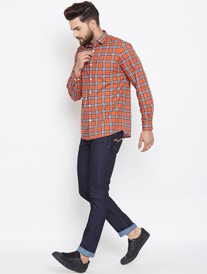 orange checkered casual shirt - 15945651 - Standard Image - 4