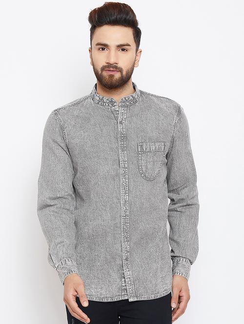 grey denim casual shirt - 15945652 - Very Small Image - 1