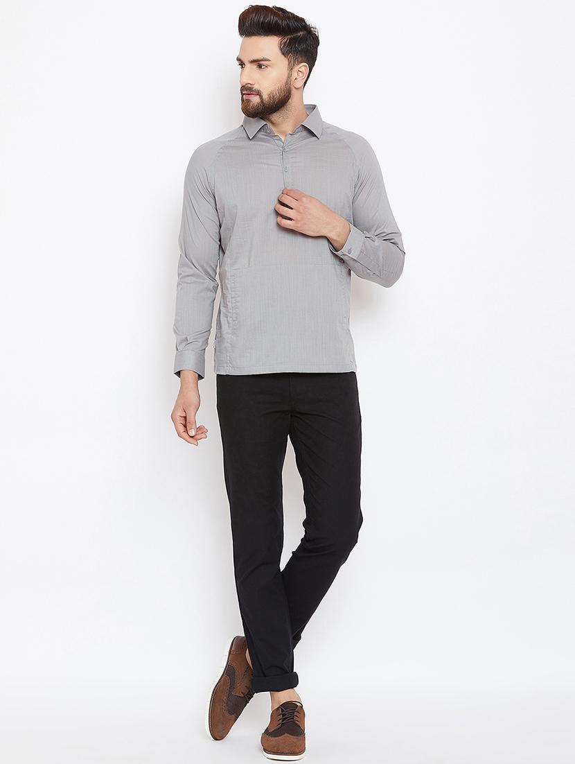 grey cotton short kurta - 15945657 - Zoom Image - 4