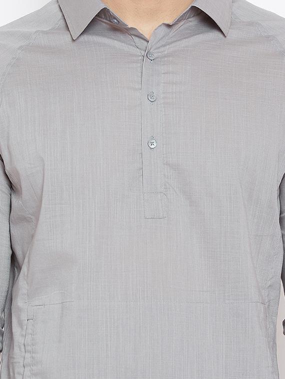 grey cotton short kurta - 15945657 - Zoom Image - 5