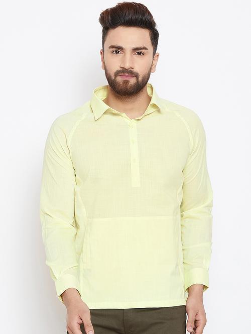yellow cotton short kurta - 15945658 - Standard Image - 1