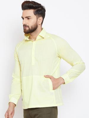 yellow cotton short kurta - 15945658 - Standard Image - 2