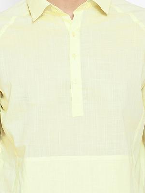 yellow cotton short kurta - 15945658 - Standard Image - 5