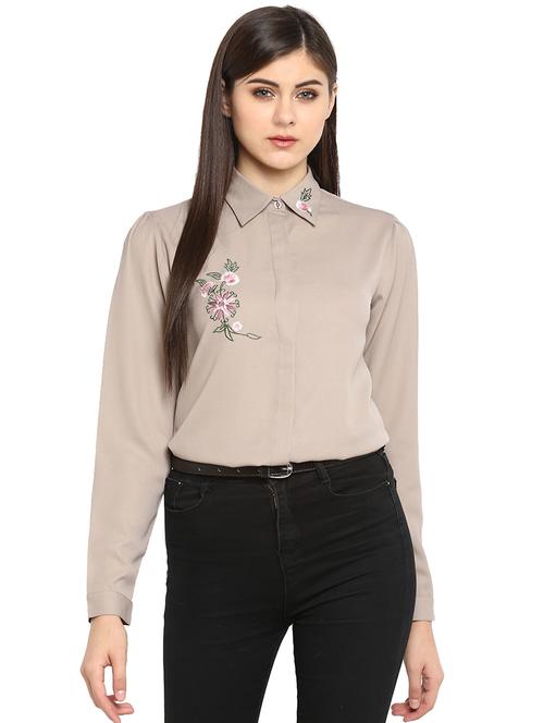 concealed placket embroidered shirt - 15945690 - Standard Image - 1