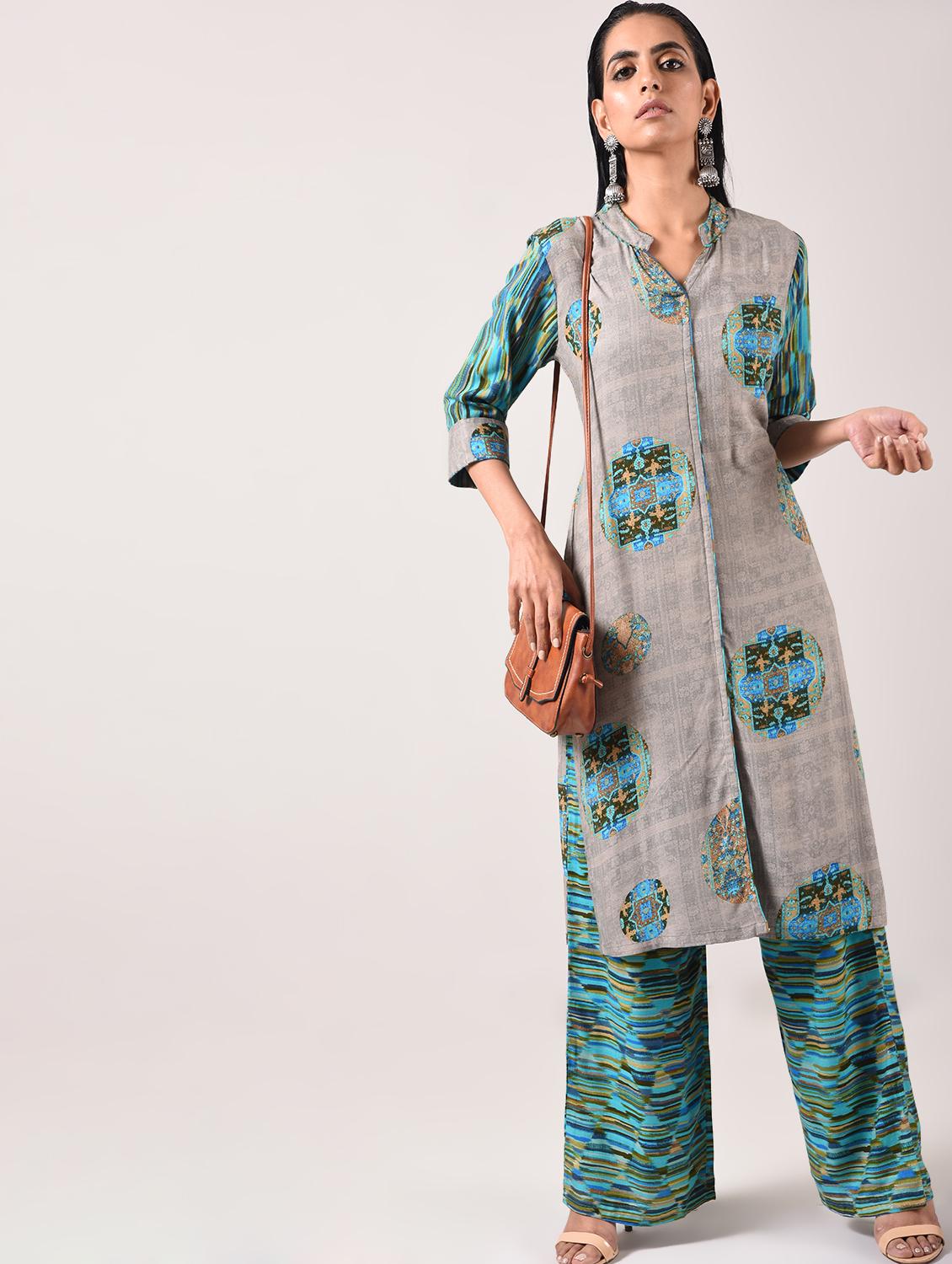 printed kurta palazzo set - 15945691 - Zoom Image - 4