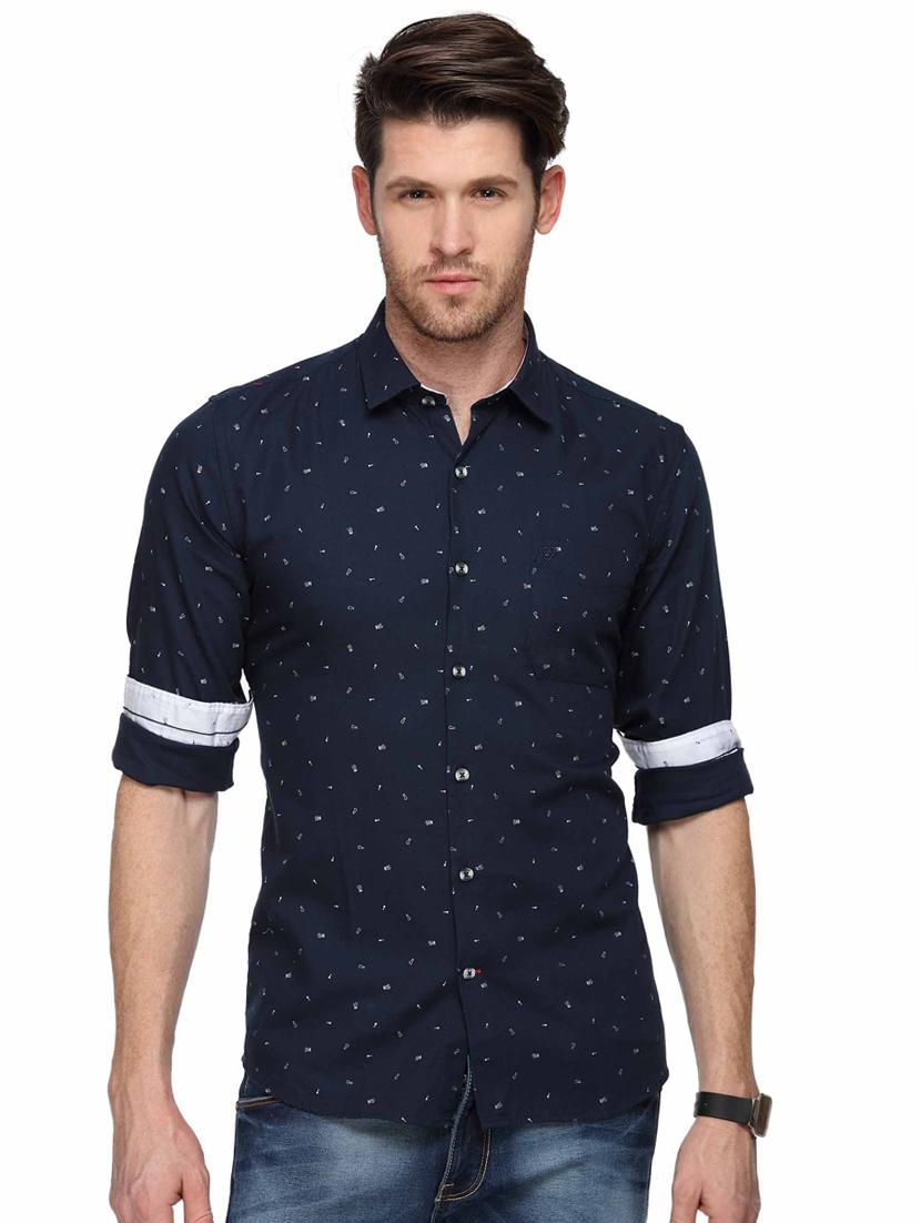 navy blue printed casual shirt - 15946166 - Zoom Image - 1