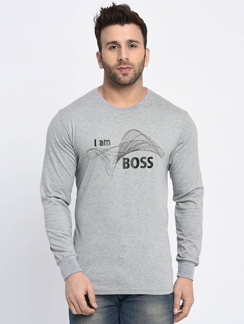 grey cotton chest print tshirt - 15946196 - Zoom Image - 1