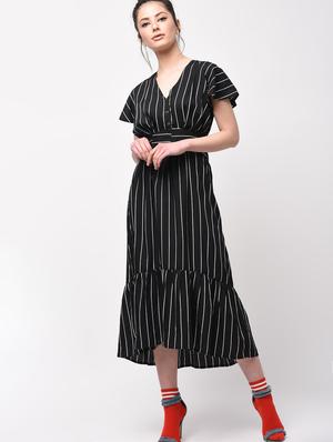 contrast laced gathered high low dress - 15946350 - Standard Image - 2