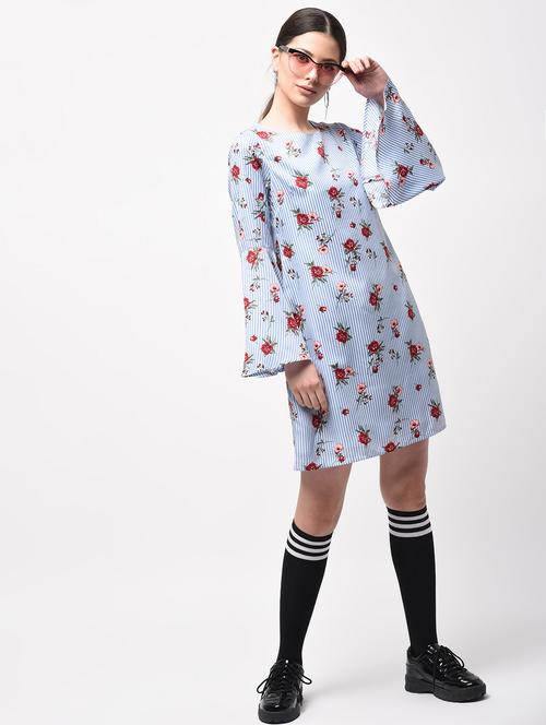 bell sleeved floral striped dress - 15946359 - Very Small Image - 1