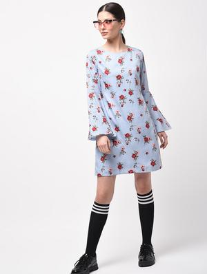 bell sleeved floral striped dress - 15946359 - Standard Image - 2