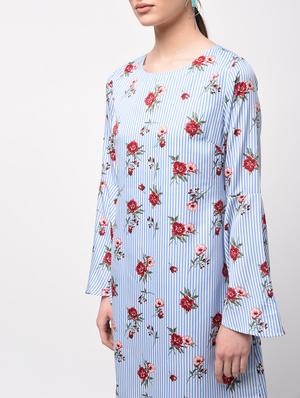 bell sleeved floral striped dress - 15946359 - Standard Image - 4