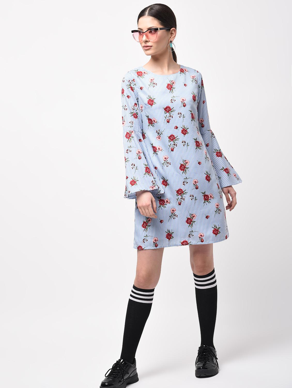 bell sleeved floral striped dress - 15946359 - Zoom Image - 2