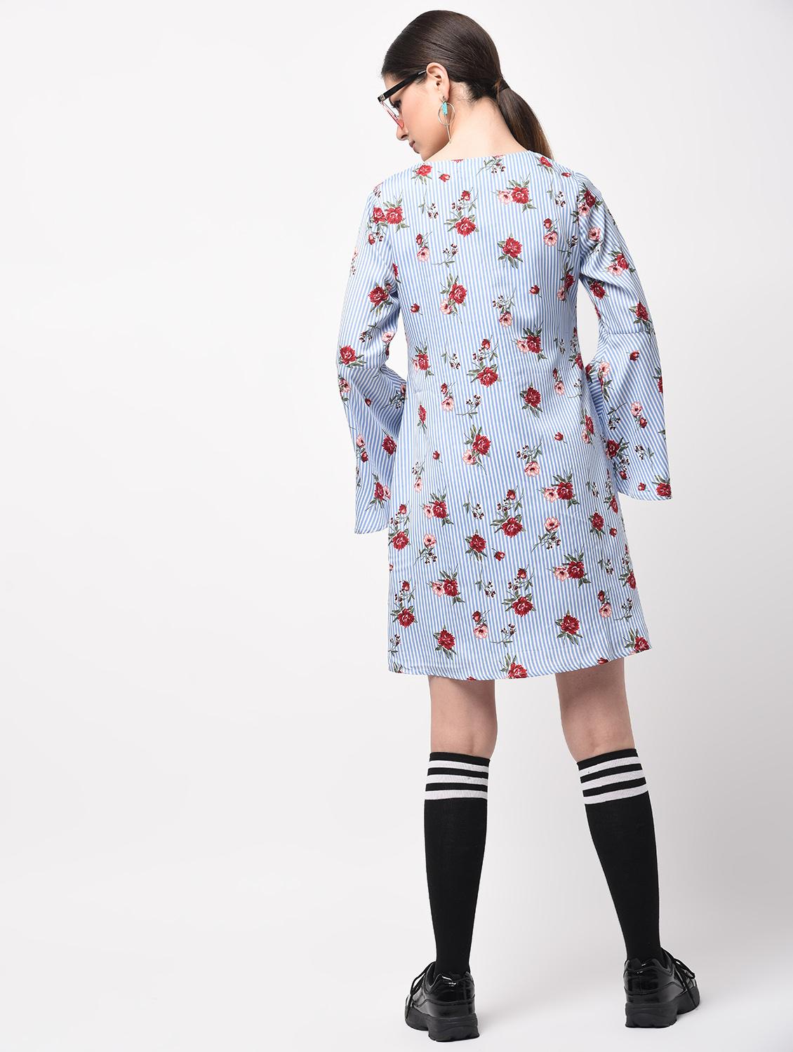 bell sleeved floral striped dress - 15946359 - Zoom Image - 3