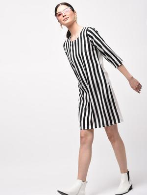monochrome striped a-line dress - 15946361 - Standard Image - 2