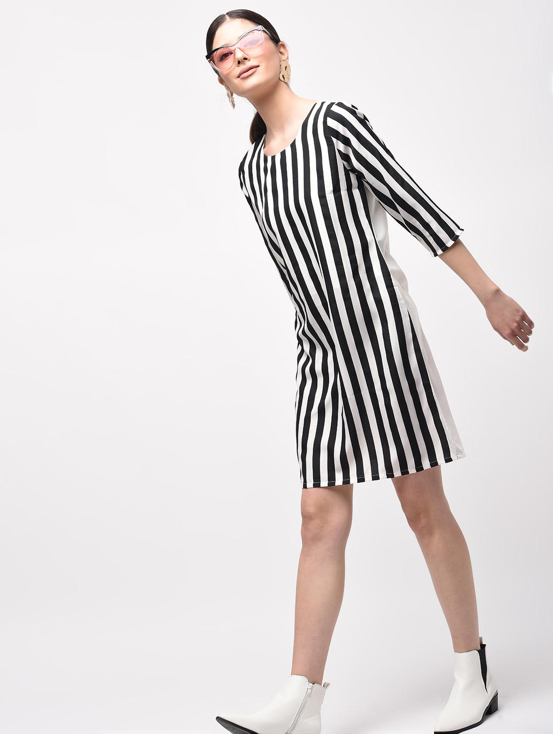 monochrome striped a-line dress - 15946361 - Zoom Image - 2