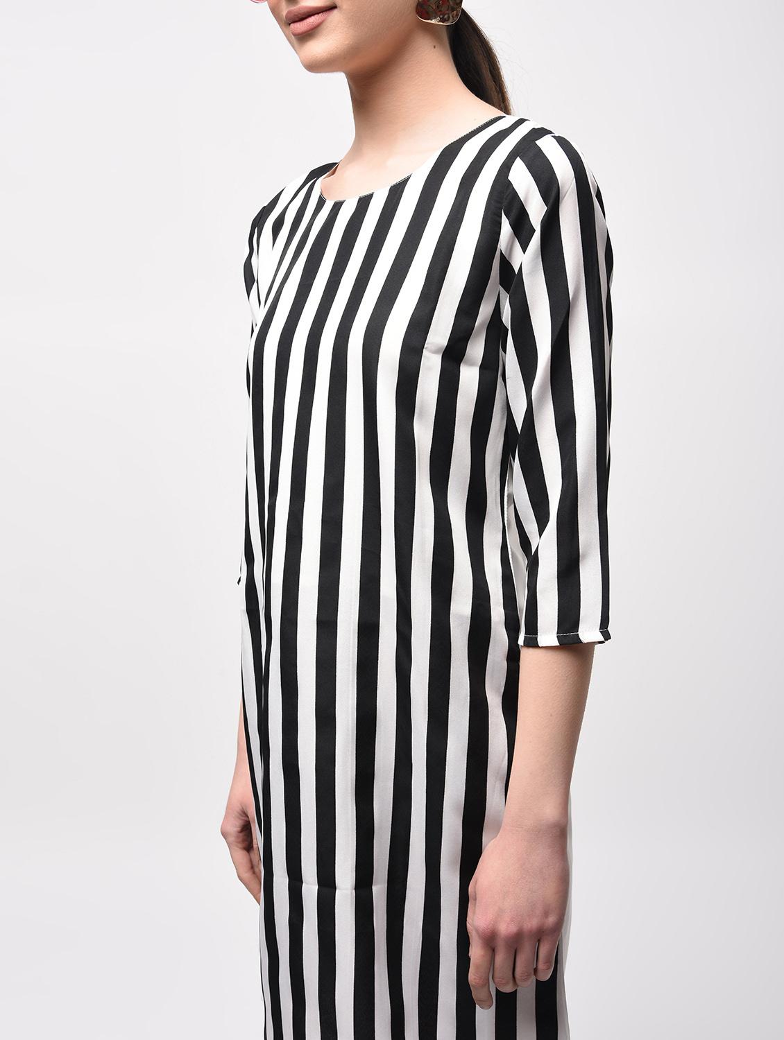 monochrome striped a-line dress - 15946361 - Zoom Image - 4