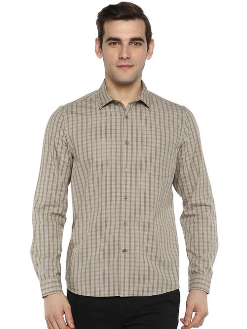 beige checkered casual shirt - 15946364 - Standard Image - 1