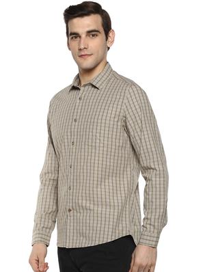 beige checkered casual shirt - 15946364 - Standard Image - 2