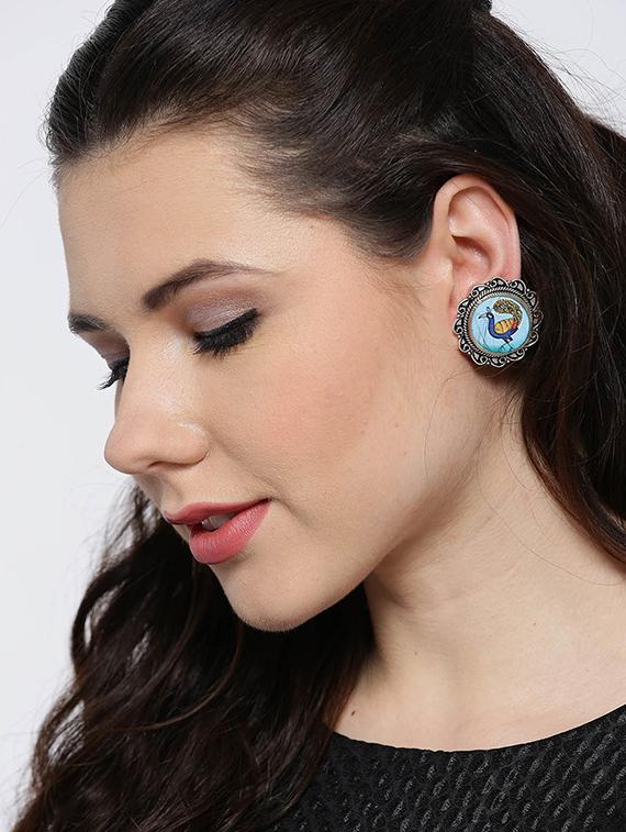 blue metal studs earring - 15946464 - Zoom Image - 2