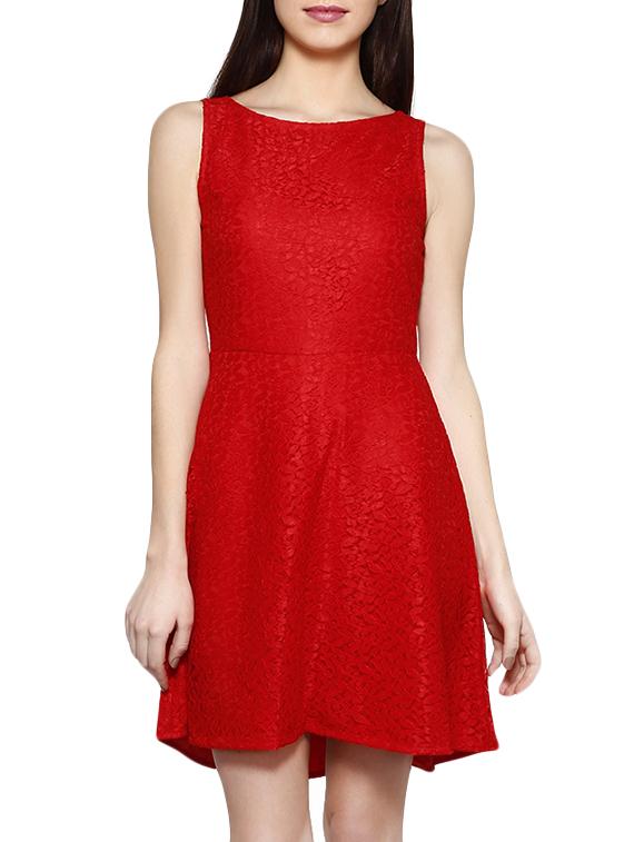 boat neck laced a-line dress - 15946575 - Zoom Image - 1