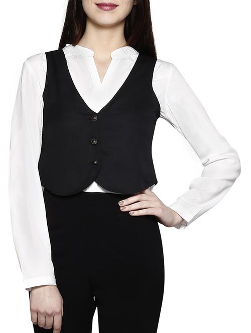v-neck solid waist coat - 15946587 - Standard Image - 1