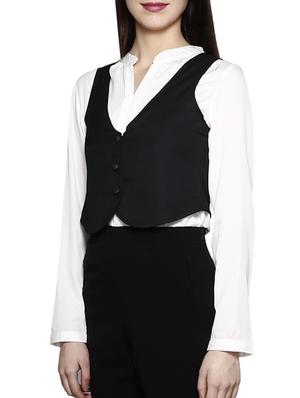 v-neck solid waist coat - 15946587 - Standard Image - 2
